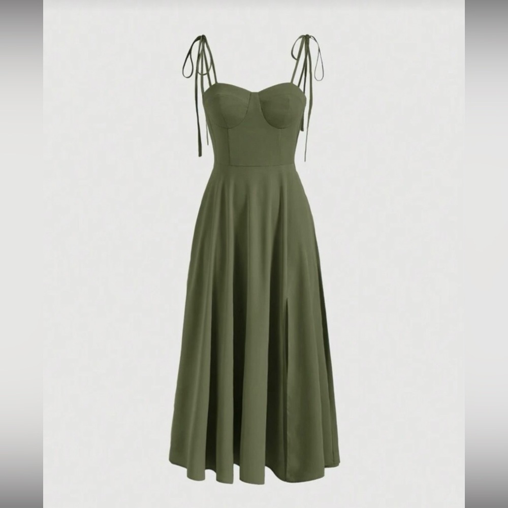 Tie-Strap Olive Green Maxi Dress